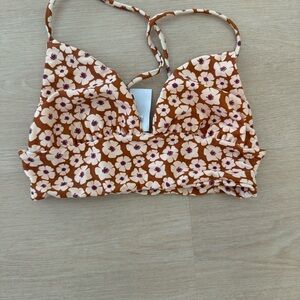 Fighting Eel Floral Bikini Top - Brown and Cream